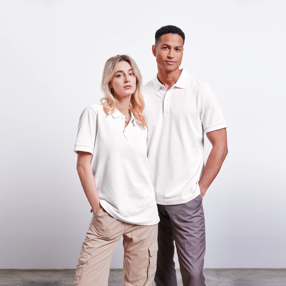 Unisex Organic Polo Shirt PREPSTER mit individuellem Brustlogo - white